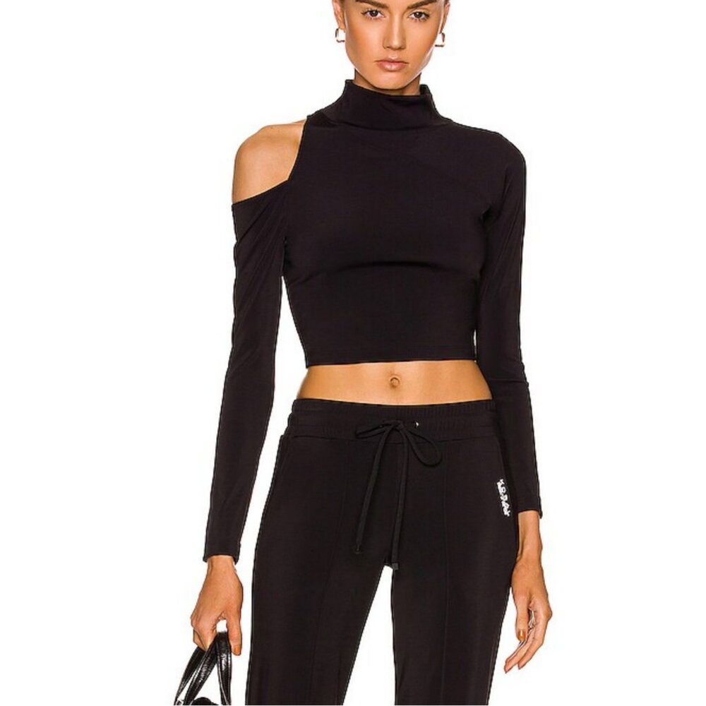 KORAL Activewear Womens XS Outlaw Blackout Long Sleeve Mock Neck Crop Top EUC